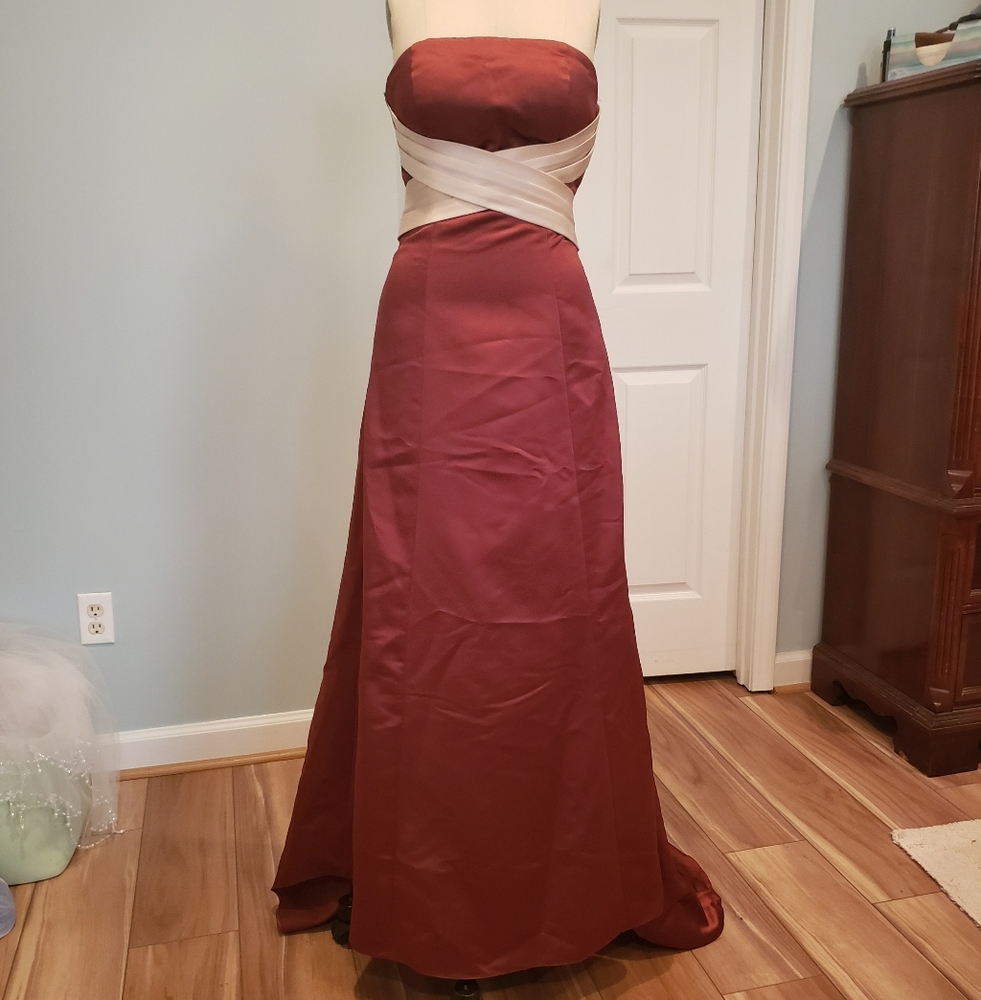 Bill Levkoff Strapless Brown and Ivory Trained Gown, 0